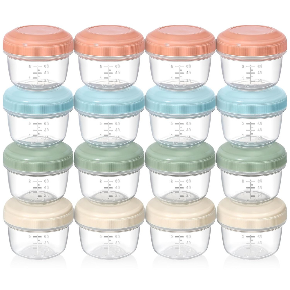 [16 Pack] 4 Oz Small Containers with Lids, Reusable Plastic Jars for Snack and P