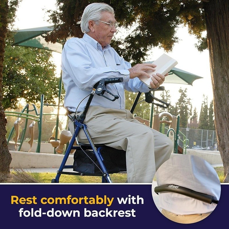 Rolling Walker W/ Seat Adjustable Foldable 4 Wheel Rollator Durable Steel Frame