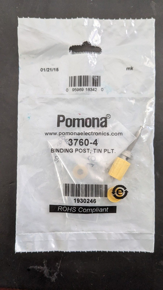 POMONA 3760-4 YELLOW Binding Post, Tin-Plated