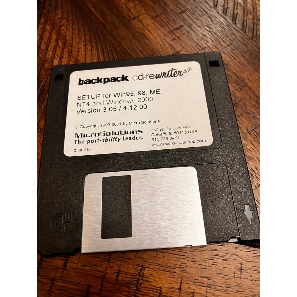 Backpack CD-Rewriter Setup Disks Win95/98/ME/NT4/2000 MicroSolutions DISK014 015