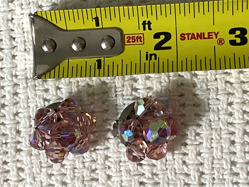 Vintage Pink Aurora Borealis Bead Cluster Earrings