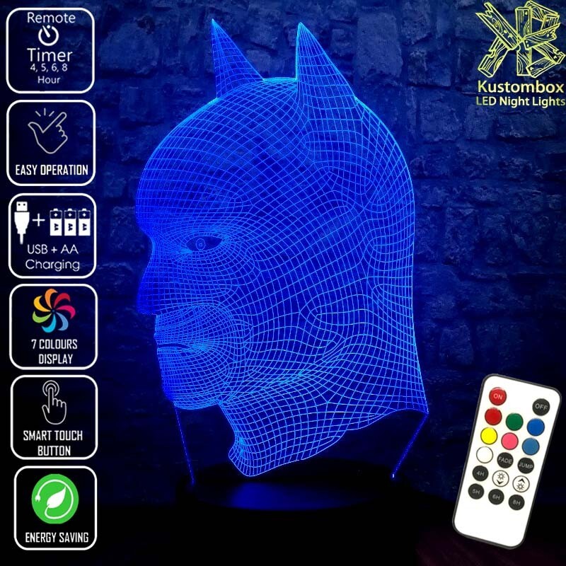 BATMAN WIRE FRAME - 3D LED BATTERY USB NIGHT LIGHT 7 COLOUR + REMOTE CONTROL
