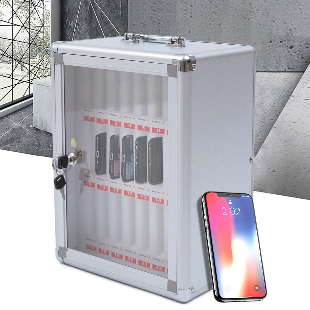 Cell Phone Storage Cabinet 24 Lockable Compartments, Wall-Mount & Desktop