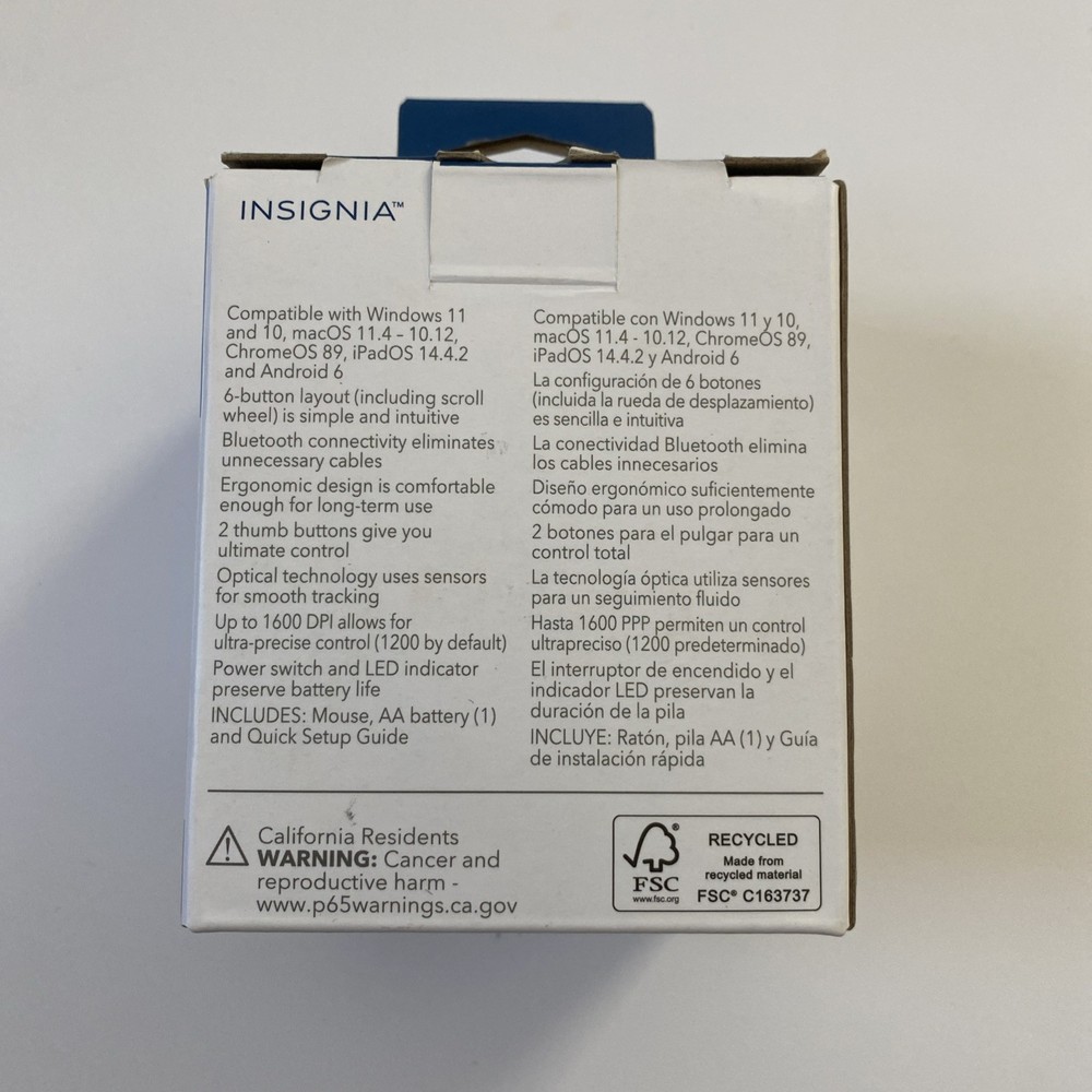 Insignia - Bluetooth wireless 6-Button Ergonomic Mouse - Black