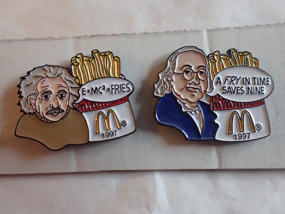 2 McDonalds Einstein & Benjamin Franklin Enamel Lapel Pins Very Nice