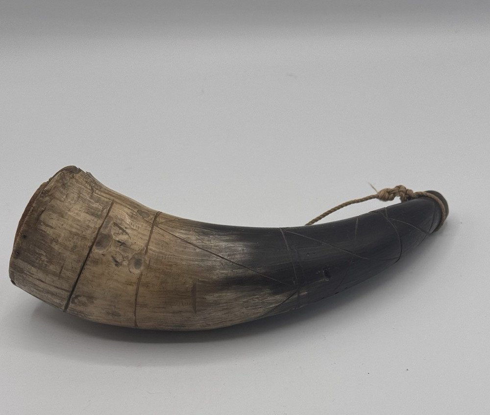 Vintage Etched Black Powder Horn 7"