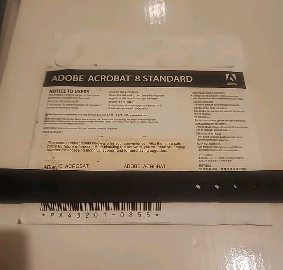 NOS Sealed Adobe Acrobat 8 Standard Windows OEM Legacy Software w/ Serial Key