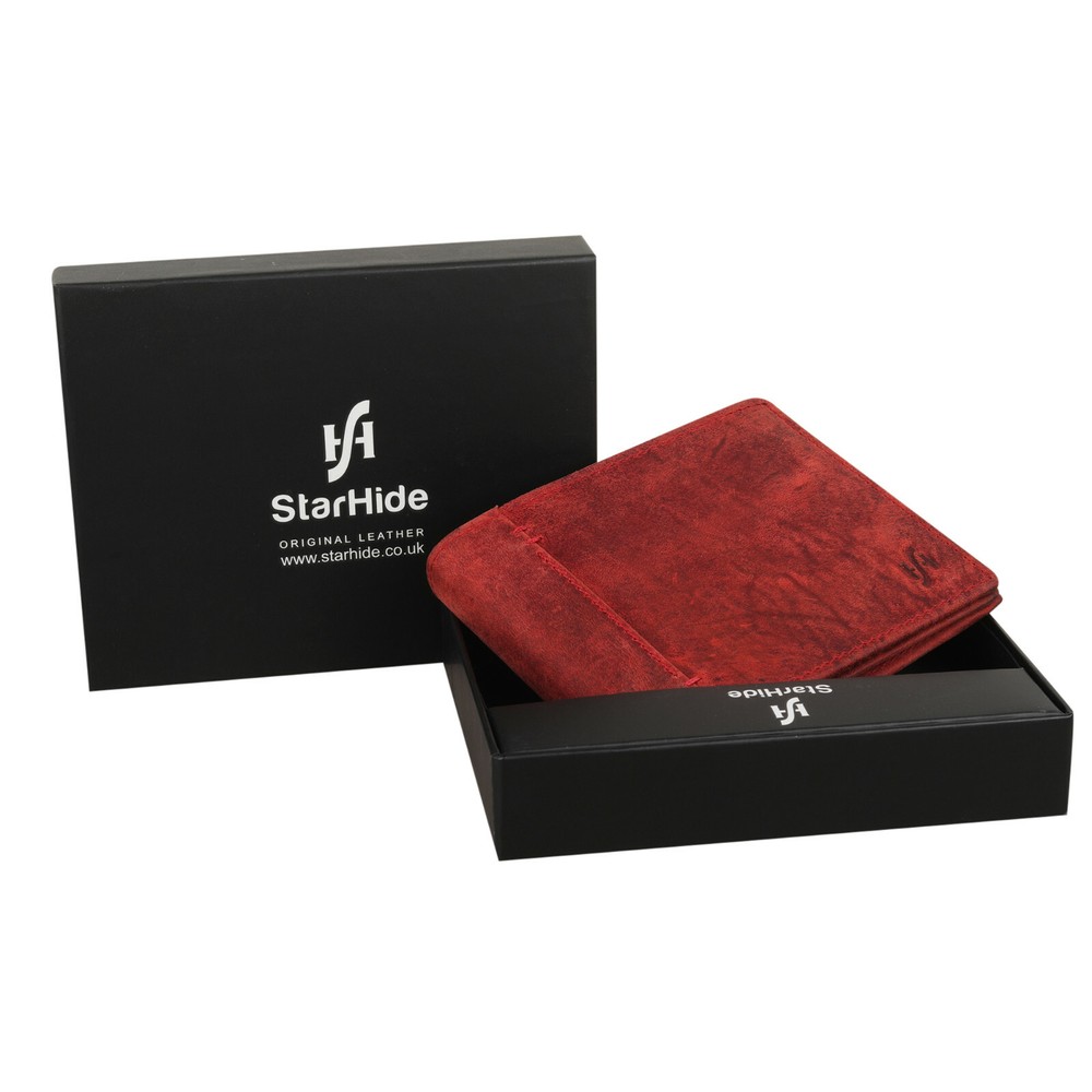 STARHIDE Genuine Distressed Hunter Leather RFID Blocking Coin Pocket Wallet