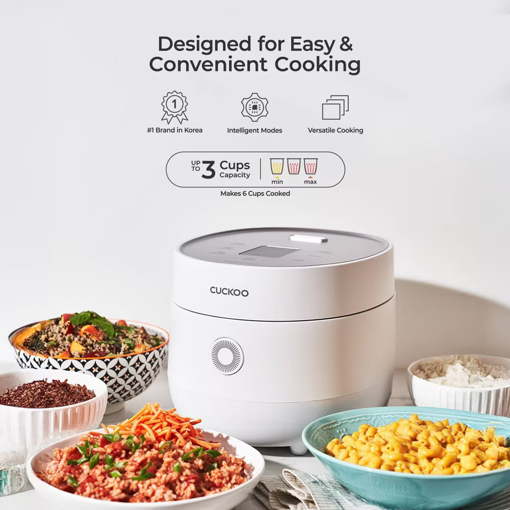 Cuckoo 3-Cup Micom Rice Cooker and Warmer White: 9 Settings, Automatic Keep