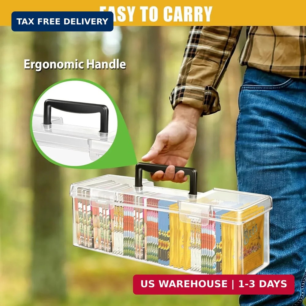 tutata Seed Packet Organizer Box Plastic Portable Seed Packet Storage Box, Seed