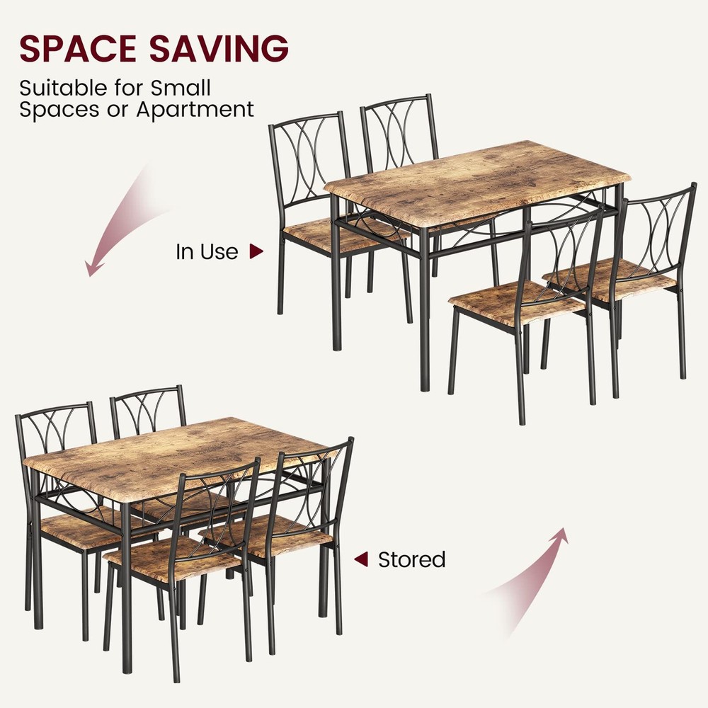 5-Piece Dining Table Set for Small Space Kitchen Table Set for 4 Retro Brown NEW