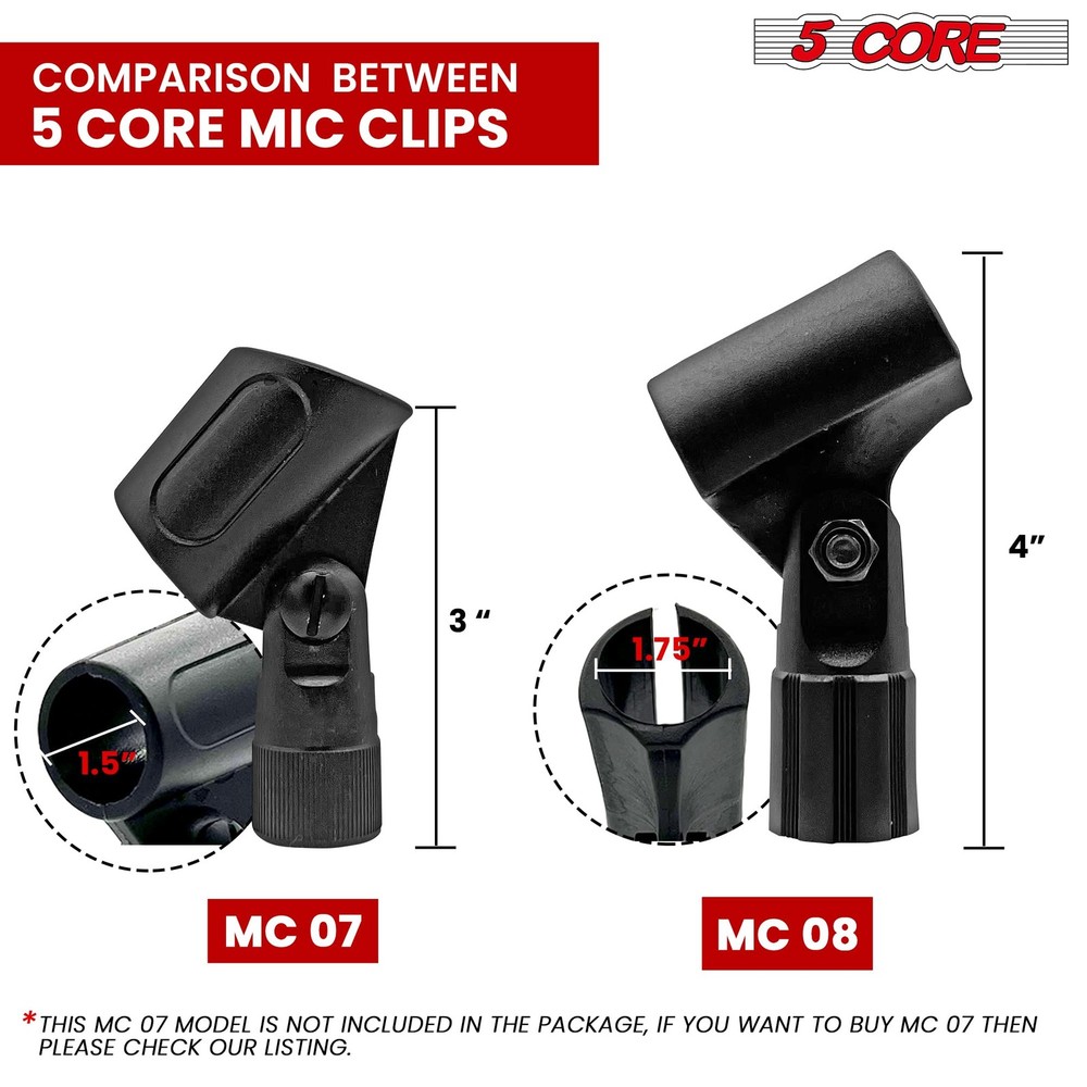 5 Core Pencil Microphone Clip Holder Black Angle Adjustable Slim Condenser Mi...