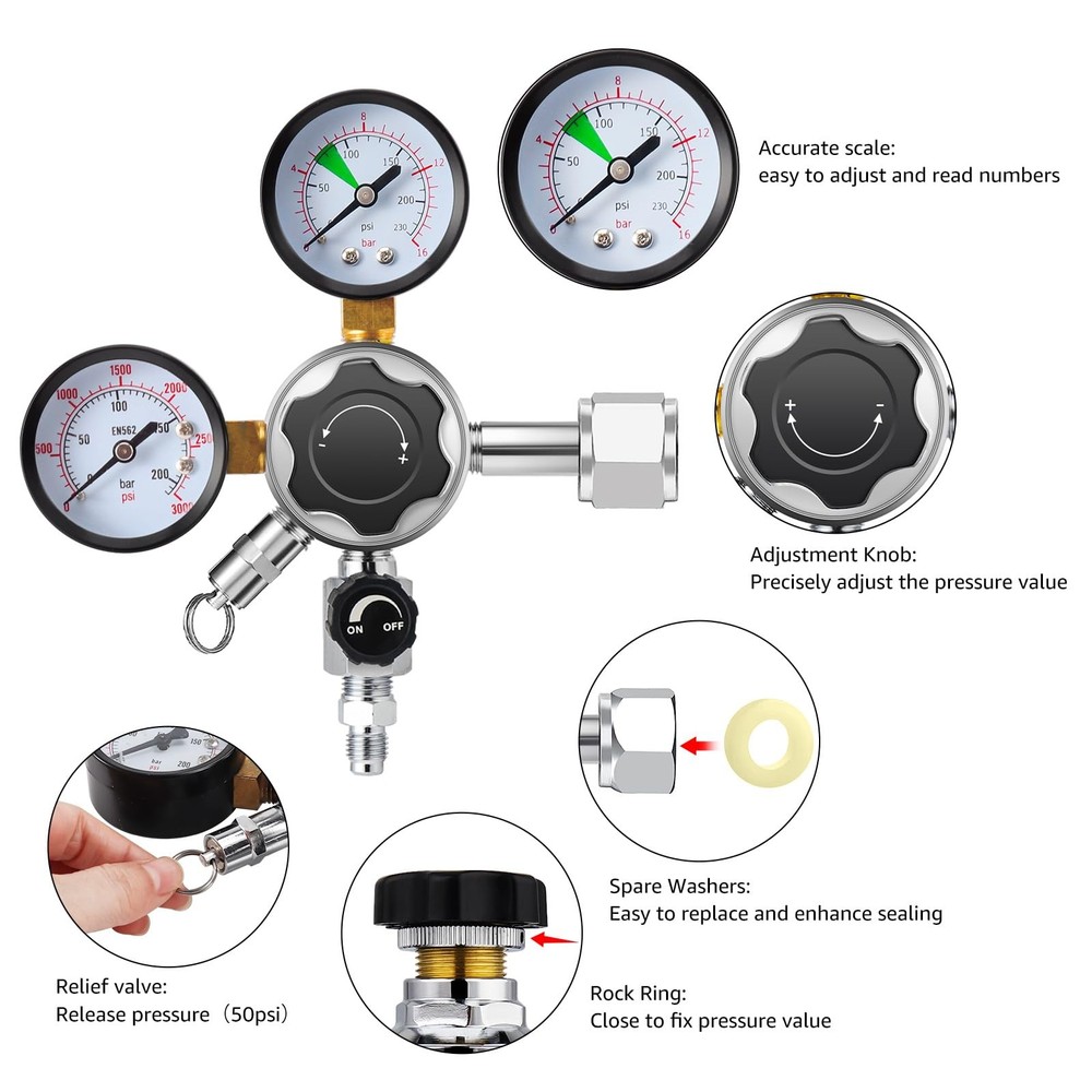 Beer Keg Regulator 0-120 PSI CO2 Regulator, Quick Disconnect CO2 Kegerator Re...