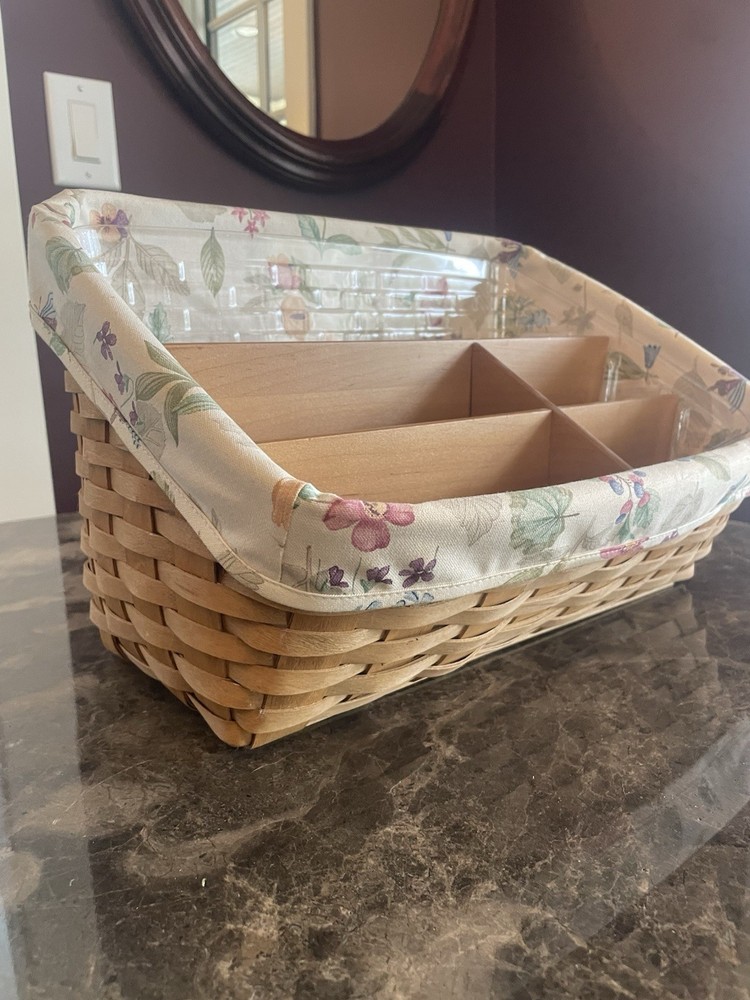 Longaberger Large Desktop 2002 Basket & Botanical Fields Liner & Protector