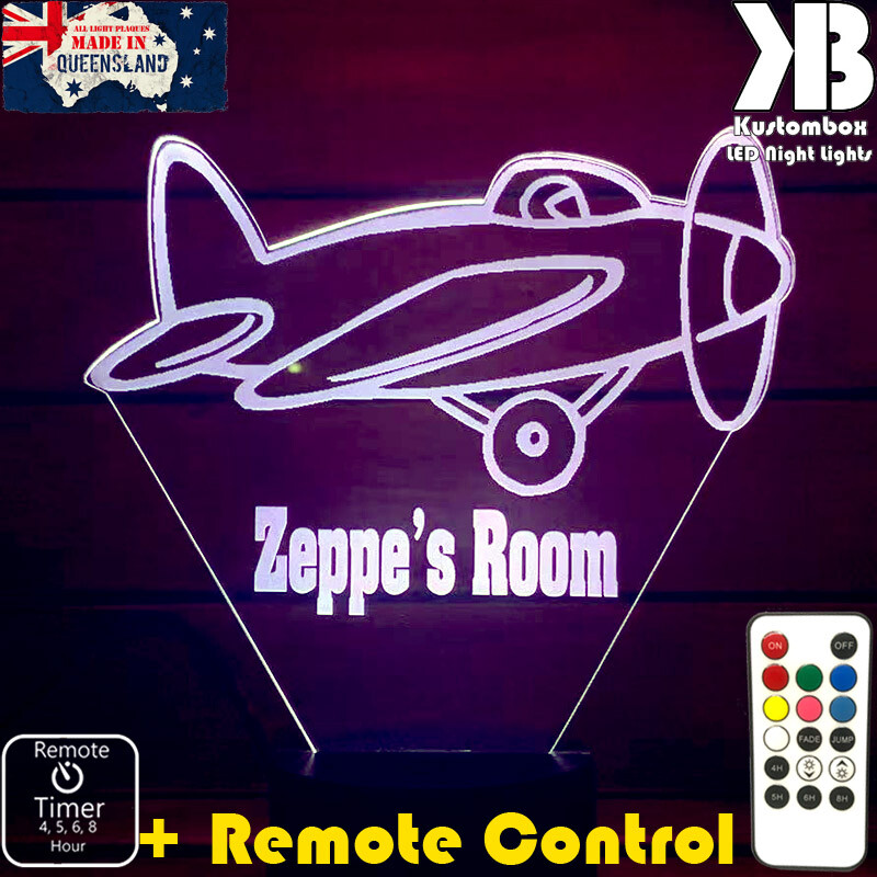 Plane Personalised Name 3D LED Night Light Battery or USB 7 Colour + Remote Ctl