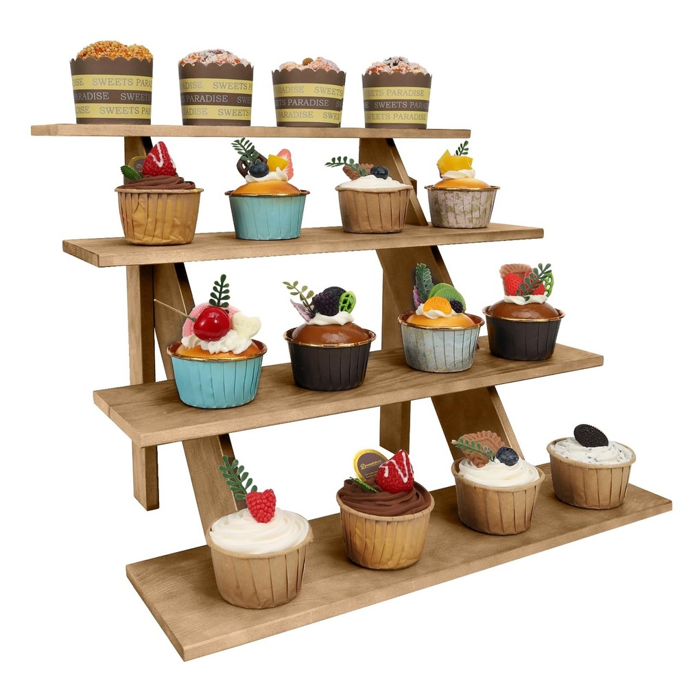 4 Tier Wood Cupcake Display Stand Tool Free Retail Cookie Display Riser,Rusti...