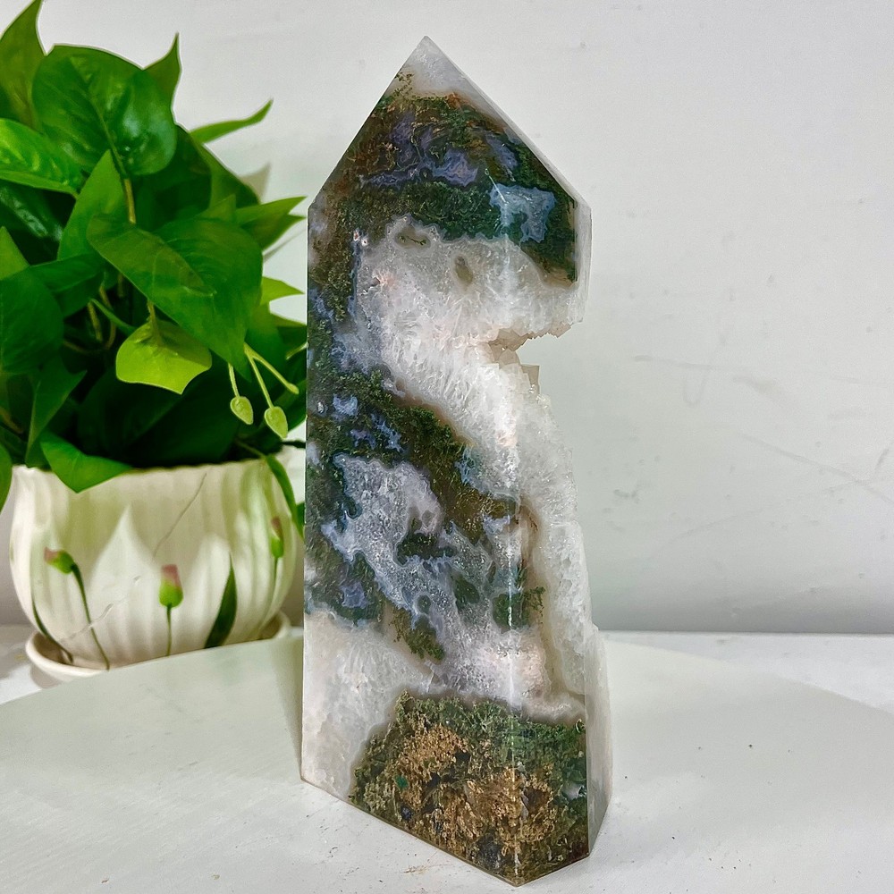 3.54LB Water grass agate wide column obelisk sample column