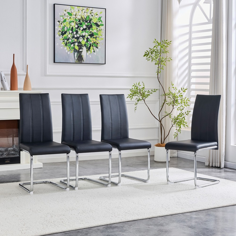 4-Pack Black PU Upholstered Dining Chairs - Modern High-Back Side Chairs with