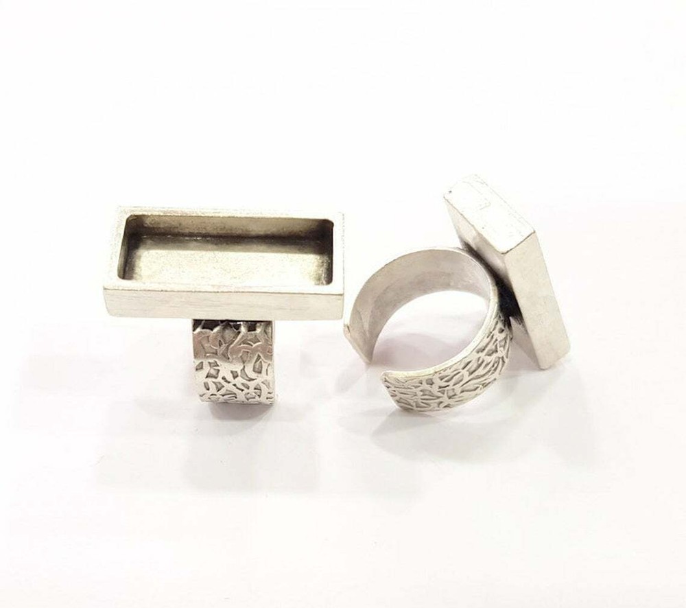Ring Blank Base Bezel Setting Antique Silver Adjustable 25x10 mm blank G15480