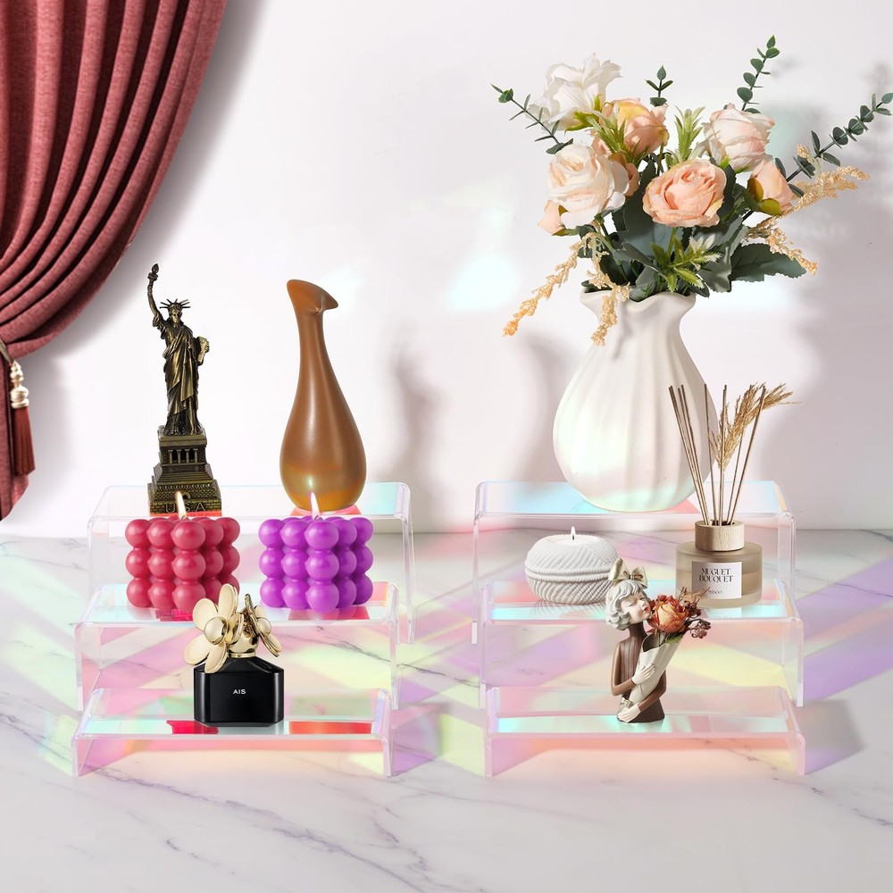Iridescent Acrylic Display Risers, 6pcs Rainbow Display Stand Rectangular Sta...