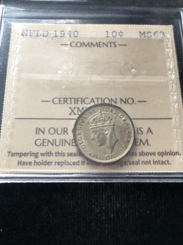 1940  ICCS Graded Newfoundland ¢10 Cent **MS-63**