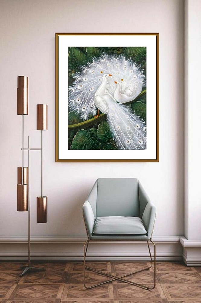 Bead embroidery kit needlepoint DIY Beadwork stitching Two white peacock Beading