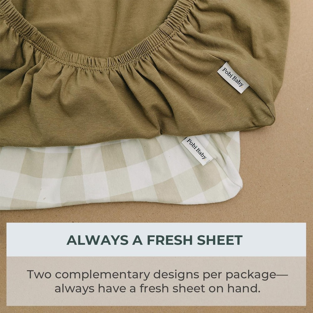 Pobibaby – 2 Pack Crib Sheets for Boys, 2 Pack, Gingham Khaki