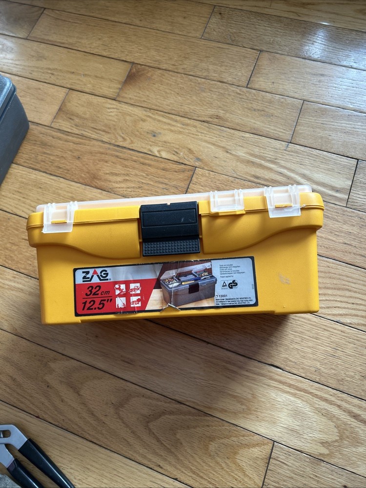 Zag Plastic Tool Box 12.5” Vintage Yellow Two Compartments