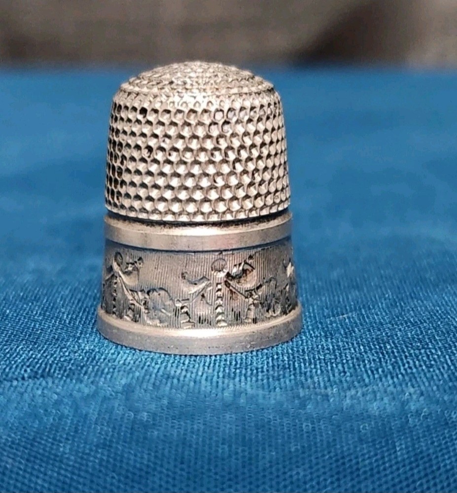 Antique Simons Bro Co Sterling Silver Thimble (Size 8) Decorative Border