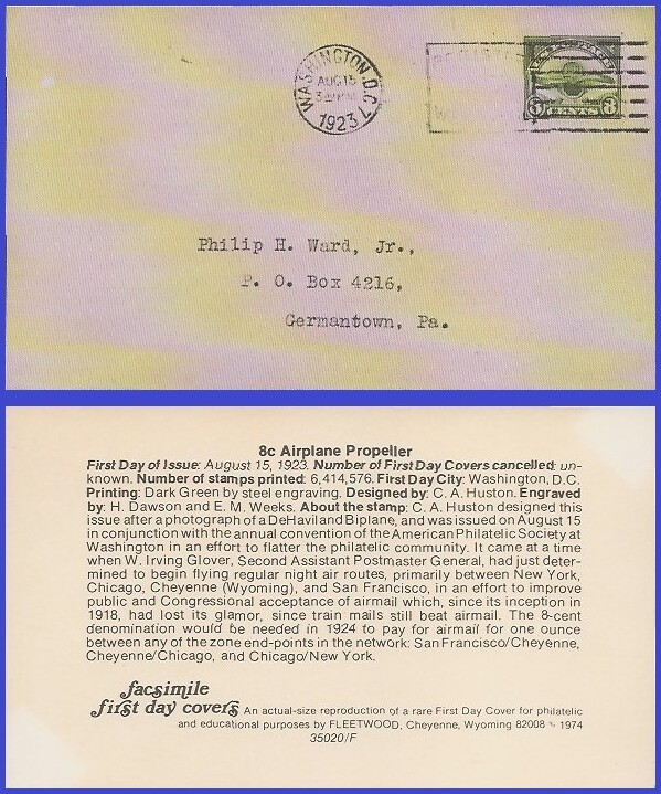 USA5 #C4 ADDR FACSIMILE FDC   Radiator & Propeller