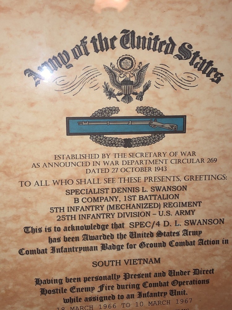 VIETNAM WAR / COMBAT INFANTRYMAN BADGE CERTIFICATE / REPLACEMENT (COMMEMORATIVE)