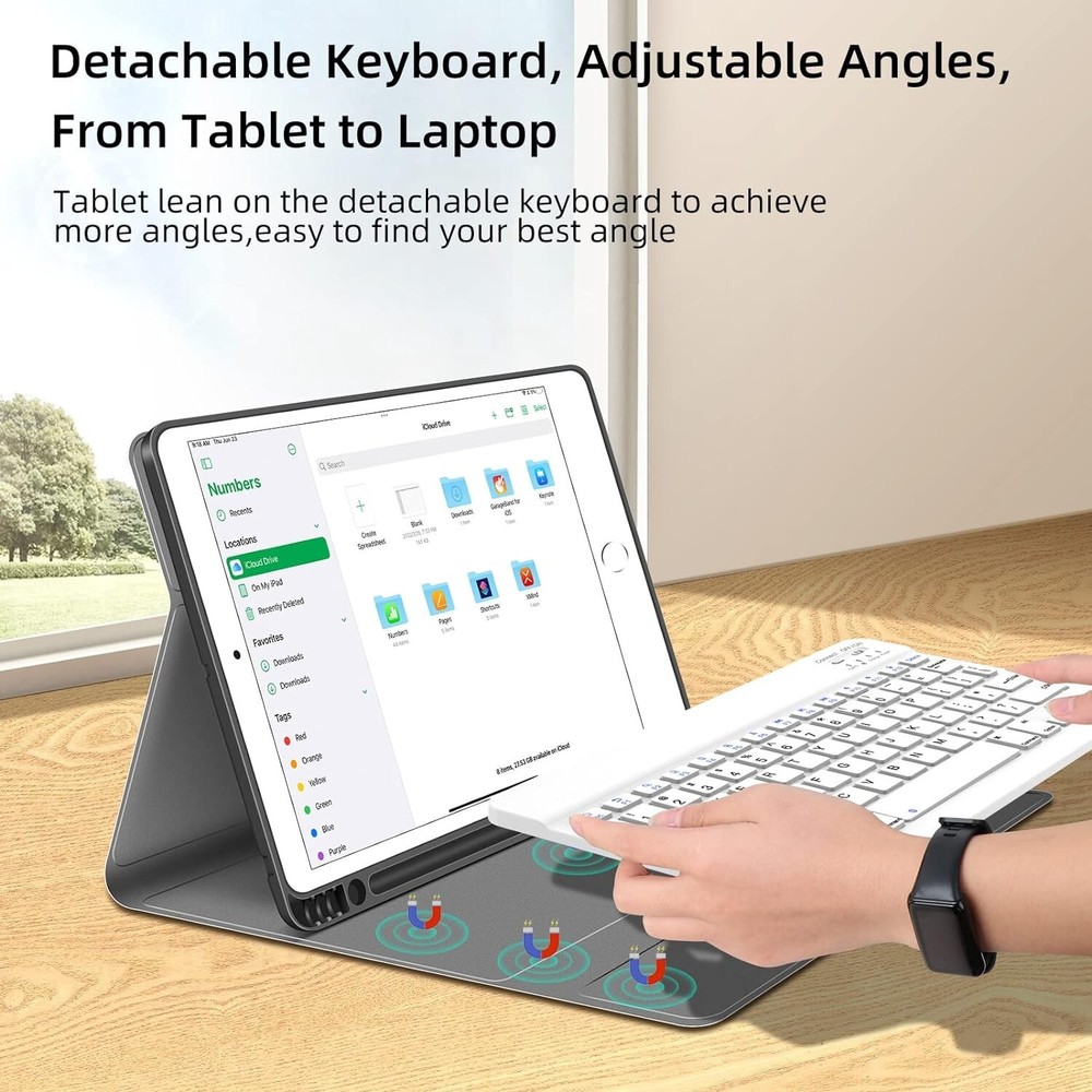 Juqitech iPad 7, 8, 9th Gen Case 10.2" Wireless Magnetic Keyboard - OPEN BOX