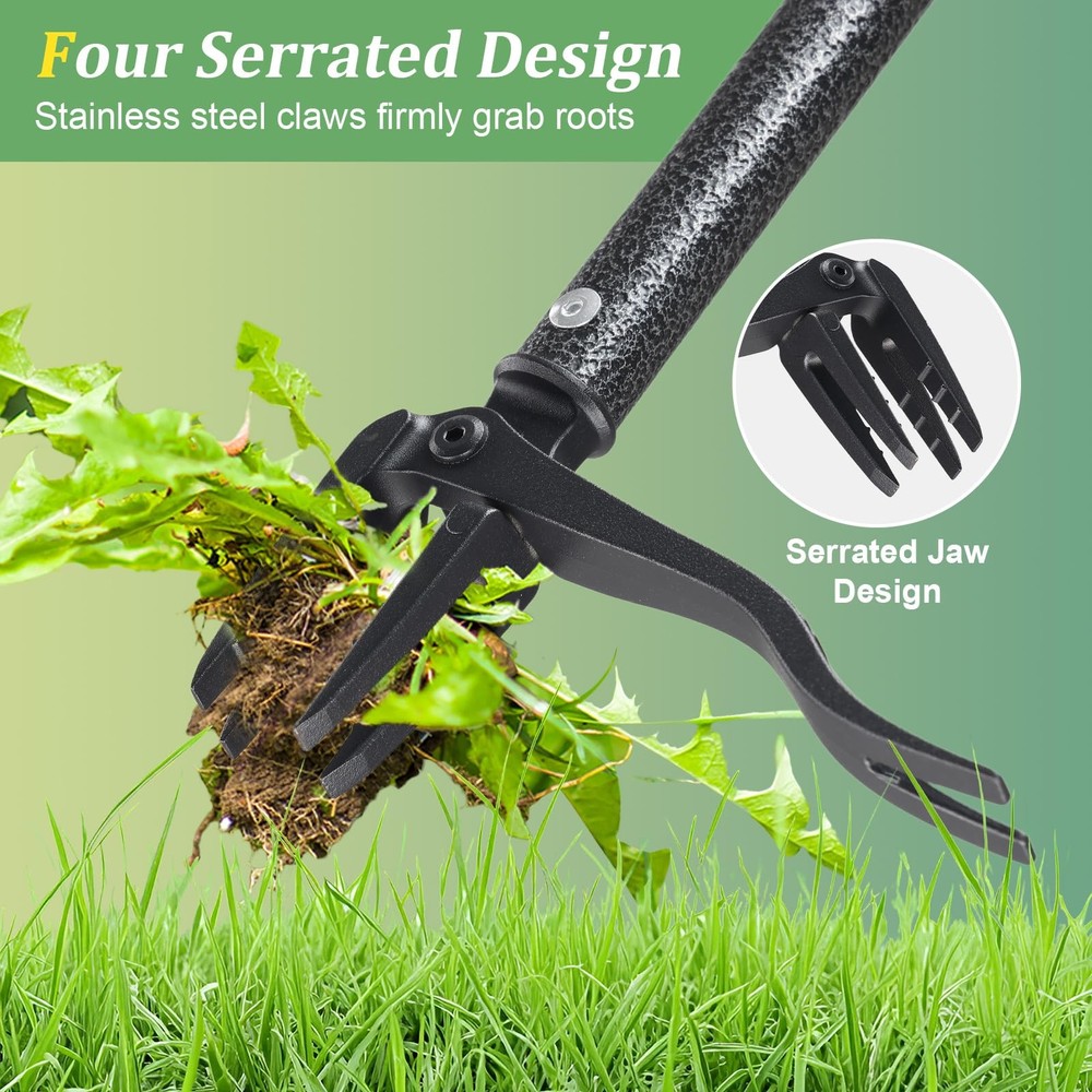 60” Stand Up Weed Puller Tool with Long Handle Reinforced 4-Claw Metal Head M...