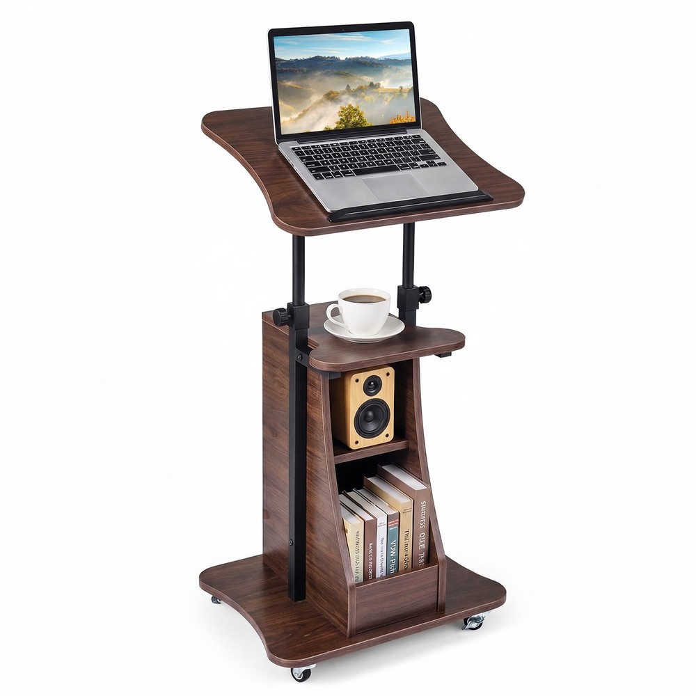 Rolling Podium Stand, Height Adjustable Lectern Table with Tilting Tabletop