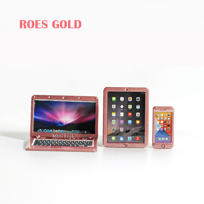 3PCS Dollhouse 1:12 Laptop NoteBook Computer Phone Miniature Decor Accessory Toy