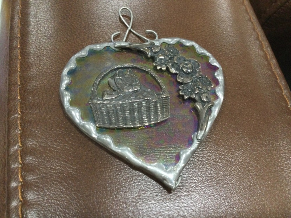 Cat In A Basket Window Sun Catcher Pewter