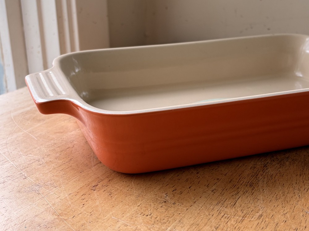 New - Le Creuset Flame Orange Rectangular Baking Dish 10x7 Stoneware