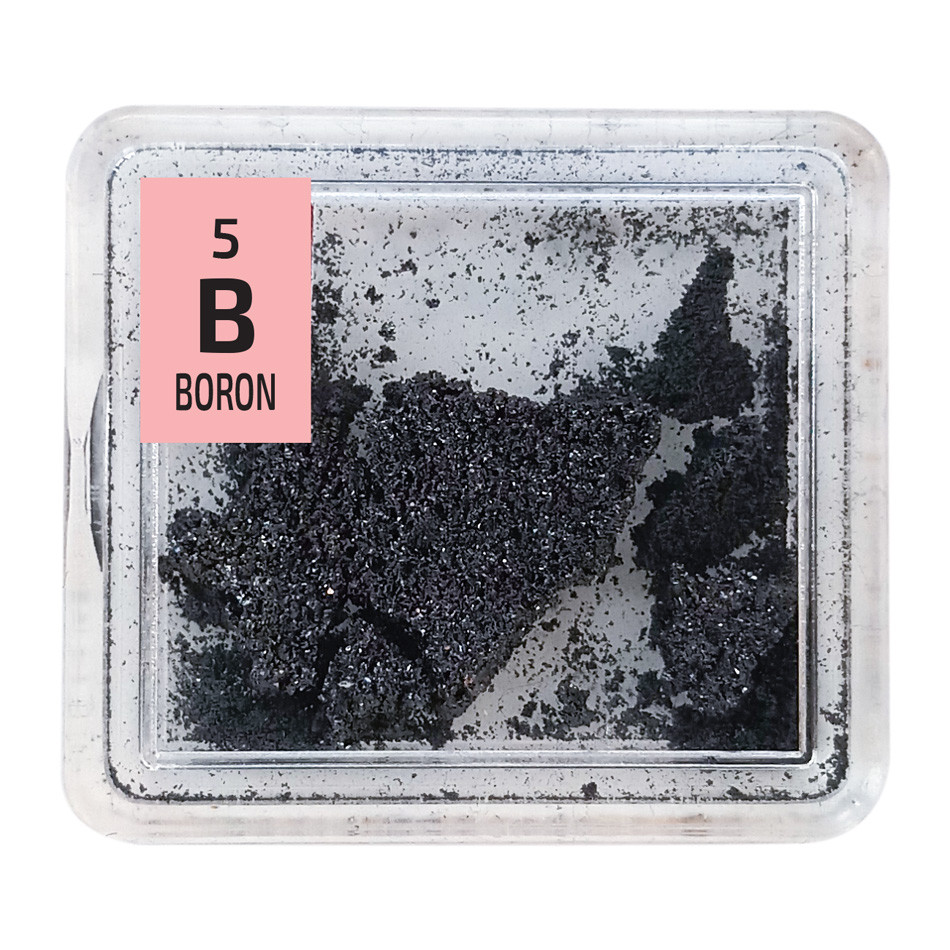 Boron 99% Element B pure Crystals Sample in Periodic Element Tile.