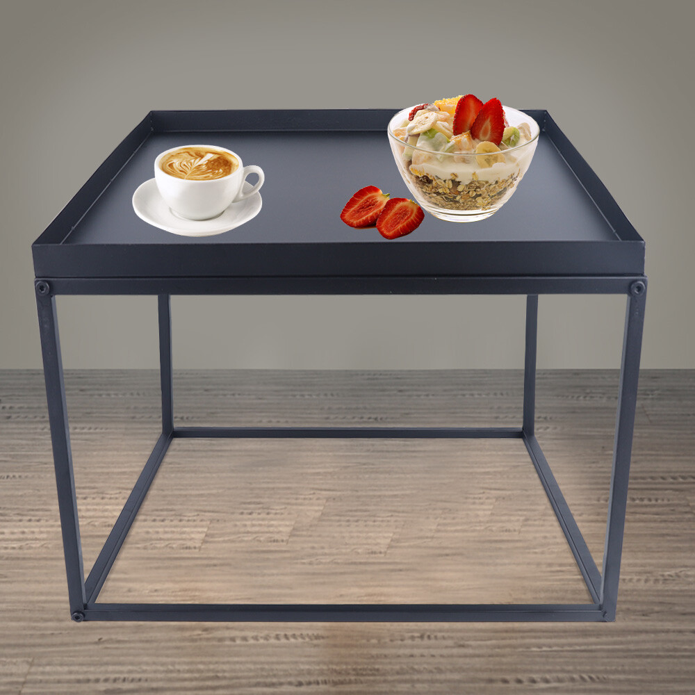 Coffee End Table Side Table Home Office Matt Black 24" Modern Metal Square Tray