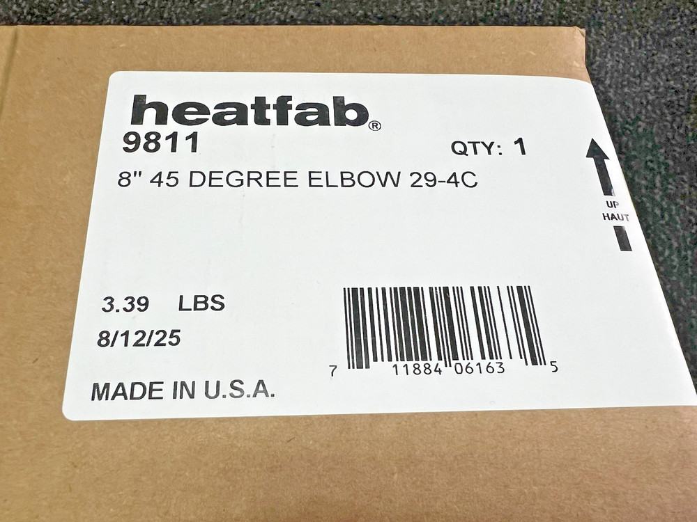 Heat-Fab 8" Saf-T Vent EZ Seal 45 Degree Elbow 29-4c 9811 Stainless Steel NEW