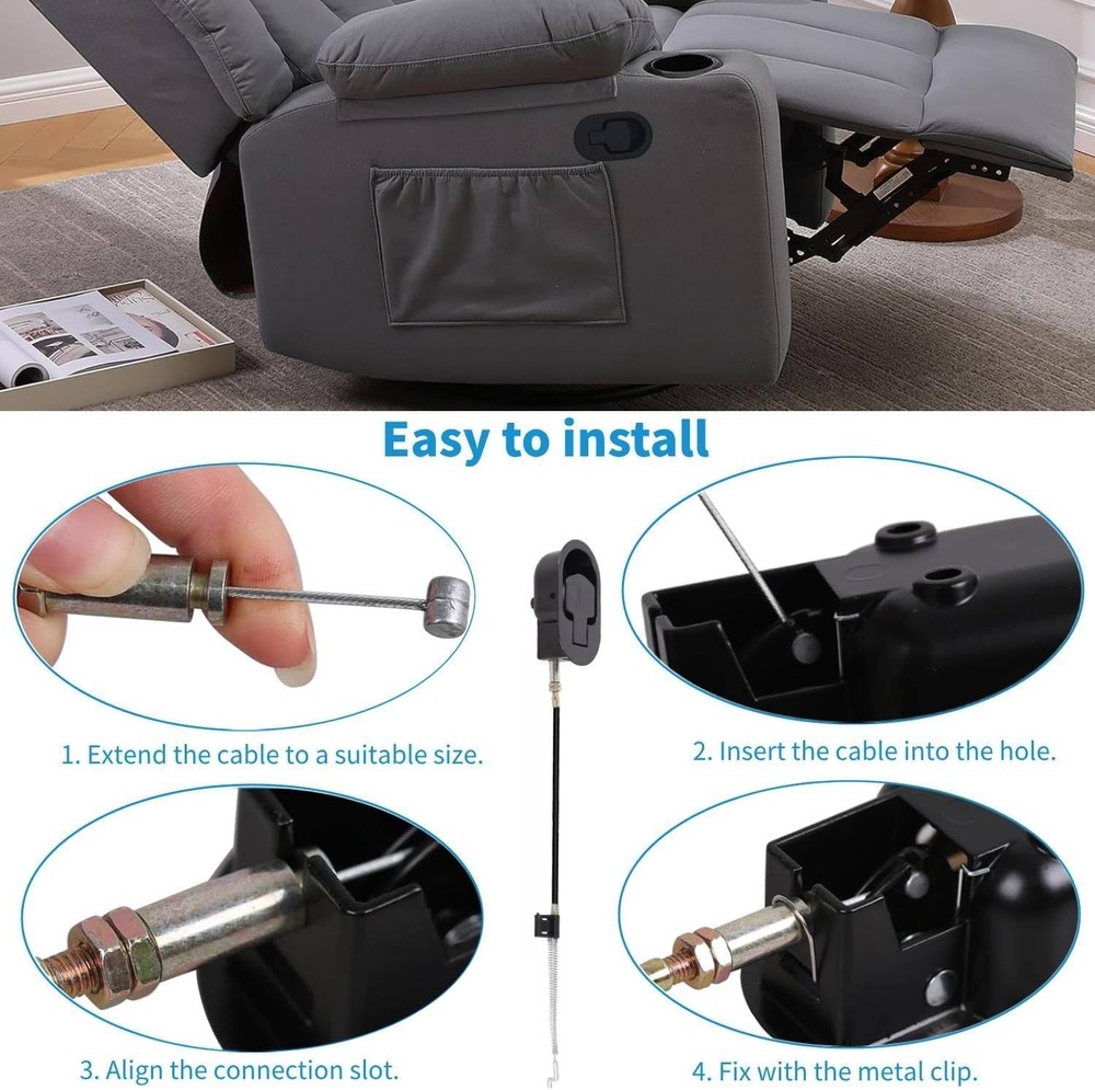 Recliner Handle Replacement Parts Cable Pull Metal Couch Latch Adjustable 4.7...