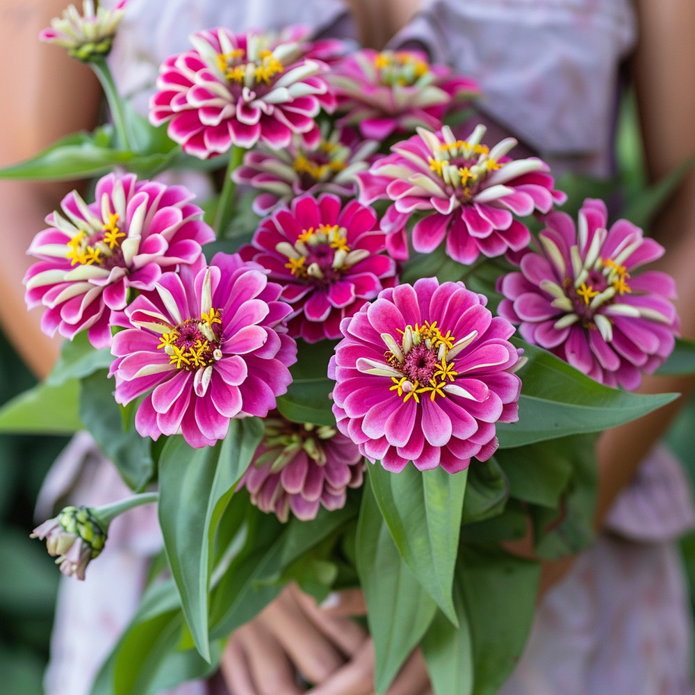 Double Zahara™ Raspberry Ripple Dwarf Zinnia 25 Seeds