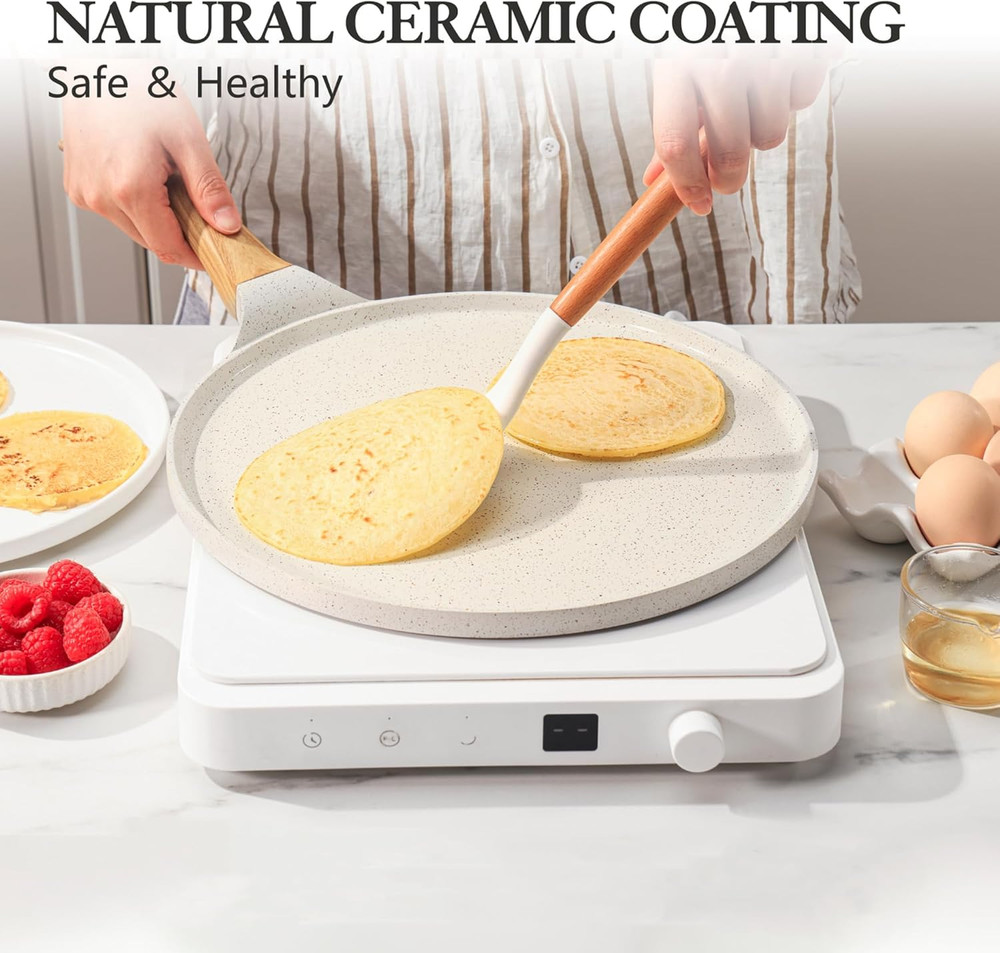 10" White Granite Nonstick Crepe Pan, Induction Compatible