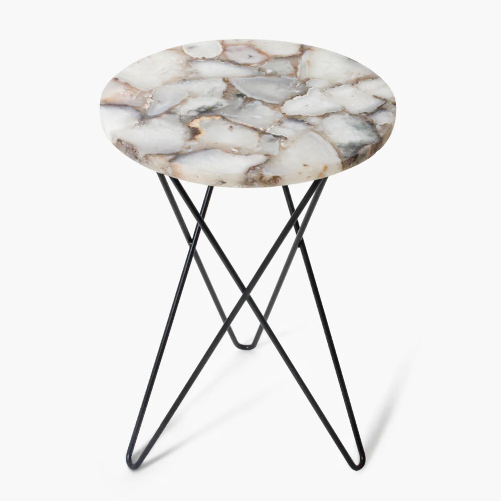 18"x18" Agate Table Top, White Salt Stone Table, Agate Side Table, Round Table