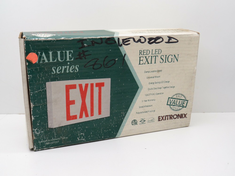 Exitronix VEX/U/BP/WB/WH Emergency LED Exit Light with Battery Back-Up 120/277V