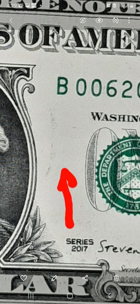 2017 $1 BLACK WET INK TRANSFER FROM BACK TO FRONT AND MISALIGNED seal  ERROR