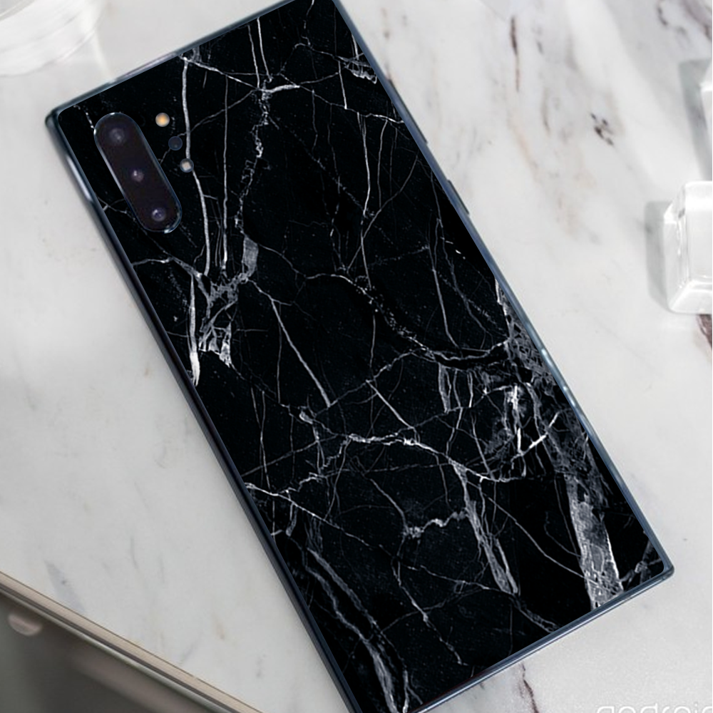 Skins Decal Wrap for Samsung Note 10 Plus Black Marble Granite White