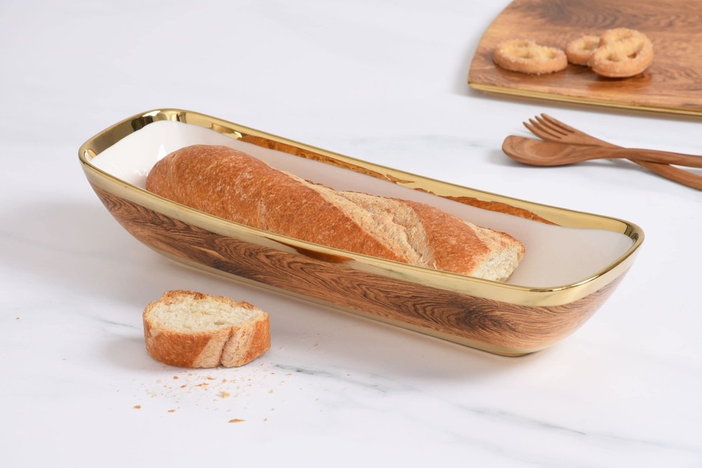Pampa Bay Wood Look Titanium-Plated Porcelain Deep Rectangular Server, 14 x 4.5