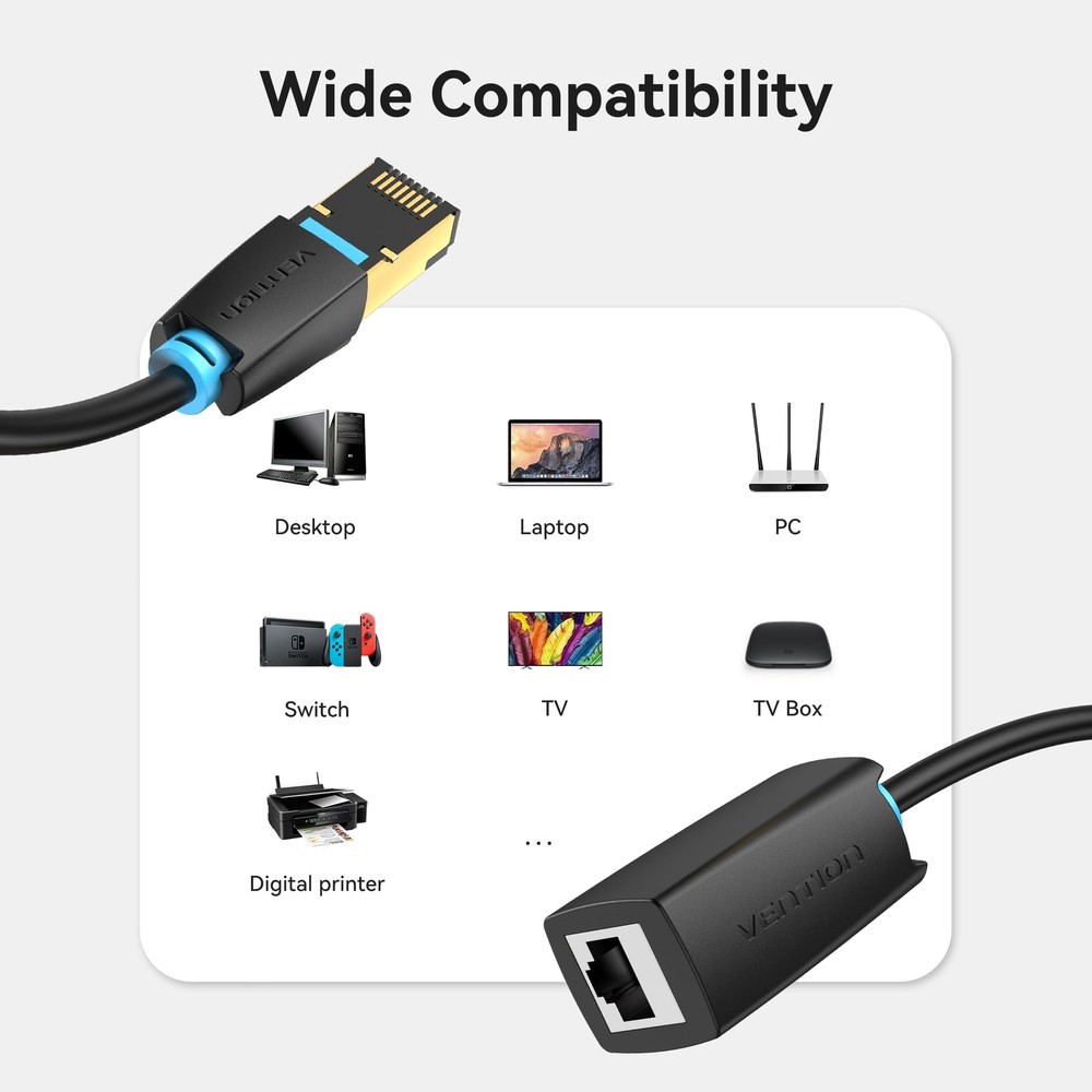 VENTION Cat 8 Ethernet Extension Cable 10FT 40Gbps LAN Cable Extender Cat8 FT...