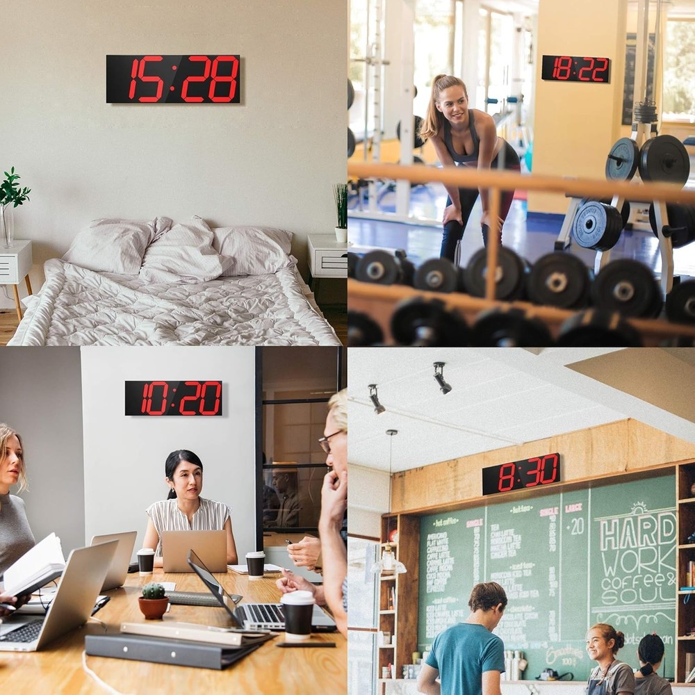 Big Red Digital Wall Clock - 6" Numbers, Countdown Timer, Brightness
